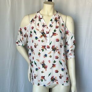 Nicole Miller Artelier Silk Floral Cold Shoulder Blouse